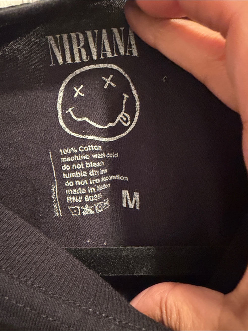 NIRVANA Black Long-Sleeve Crop Tee with Yellow Smiley Logo - Picture 2 of 3